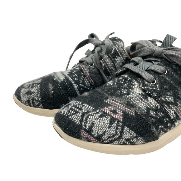 Toms | Del Rey SZ 7.5 Black White Tribal Fabric Lace Up Fashion Sneakers - Picture 7 of 10